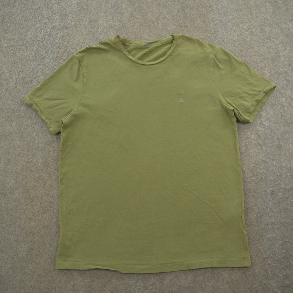 All Saints Shirt Mens Large Green Slim Crew Neck Logo Long Sleeve Streetwear